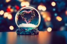 For Couples In Love, This December, Celebrate With A Christmas Snow Globe Filled With Red Hearts Symbolizing Love And Romance. Use It As An Invitation Card.