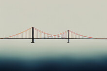 Skyline Of San Francisco And Its Golden Gate Bridge, In Black And White, For Minimalist Design Poster.