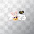© zmiter - 2023 Happy new year square banner with funny smile face with rabbit ears and sunglasses isolated on transparent background. 2023 new year banner, poster, flyer, cover with funny cute rabbit
