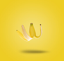 Levitating Banana Peel. Modern Food Concept.