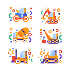 Sticker - Construction Equipment and Heavy Machinery Flat Icon Vector Set