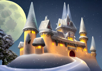 Wall Mural - illuminated winter castle snow land