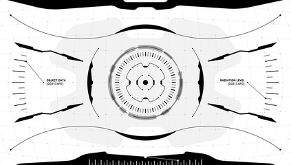 Wall Mural - VR HUD technology head up display target. Digital futuristic virtual reality interface cyberpunk hi tech visor screen. FUI GUI UI black and white spaceship cockpit dashboard panel. Abstract vector eps