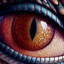 Extreme Close Up Of A Dragon's Highly Detailed Eye. Fantasy Digital Artwork.