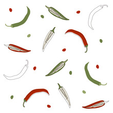 Trendy Continuous One Line Art Of Red And Green Chili Peppers Seamless Pattern