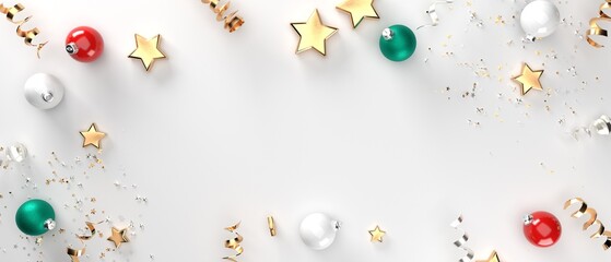 Poster - Christmas border - baubles and stars - 3D render illustration