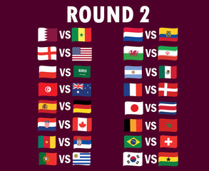 Matches Round 2 Countries Flag Ribbon Symbol Design football Final Vector Countries Football Teams Illustration