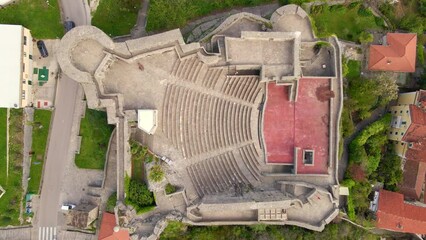 Wall Mural - Aerial video of the Kanli Kula Fortress or the bloody tower in the center of Herceg Novi, a coastal city at the entrance to the Boka Kotor Bay. Travel destinations of Montenegro