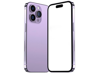 Wall Mural - smart purple phone isolated screen on white background