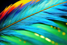 Close Up Of Neon Colored Bird Feathers With Depth Of Field. Mix Of CG Render And Digital Painting Techniques. Abstract Animal Art. 