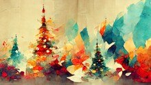 Abstract Illustration Of A Christmas Scene With A Decorated Christmas Tree And Presents Around It