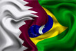 3d illustration, qatar flag and brazil flag