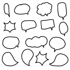 Wall Mural - Set of speech bubble doodle hand-drawn for template, poster, comic, cartoon, banner, conversation. Vector illustration