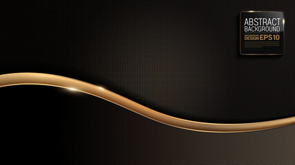 Wall Mural - gold curve line on black luxury background, image abstract, overlap layer shadow gradients space composition, for banner, template design