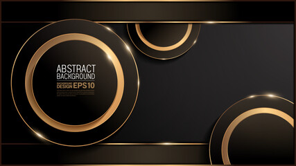 Wall Mural - gold picture frame, curve line on black luxury background, vintage classic image abstract, overlap layer shadow gradients space composition, for banner, template design