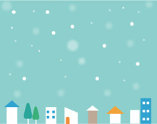 冬に雪の降る街のイメージ背景・コピースペース・自然・町並み・景色・風景