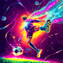 Colorful Abstract Soccer Player Kicking The Ball