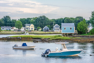 Wall Mural - Motorboats docked in the bay