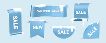Winter And Snow Design For Tags Set, Ribbon Elements,  Vector Banner, Badges And Labels Isolated. Can Be Use For Ad, Cover , Sale Template Design