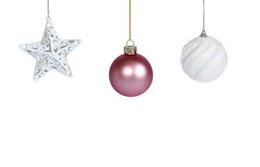 Wall Mural - christmas decorations hanging on isolated white background closeup