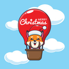 Wall Mural - Cute red panda fly with air balloon. Cute christmas cartoon illustration. 