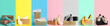 © Pixel-Shot - Set of cardboard boxes with stylish new shoes on color background