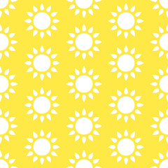 Wall Mural - Sun seamless pattern. White vector stylized elements on yellow background. Best for textile, wallpapers, home decoration, wrapping paper, package and web design.