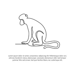 Wall Mural - Monkey line design. Wildlife decorative elements drawn with one continuous line. Vector illustration of minimalist style on white background.