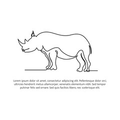 Rhino line design. Wildlife decorative elements drawn with one continuous line. Vector illustration of minimalist style on white background.