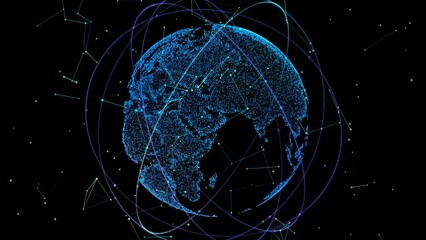 Wall Mural - Big Data Earth. Digital information Earth rotating animation social technology. Business scientific growth network surrounding planet.