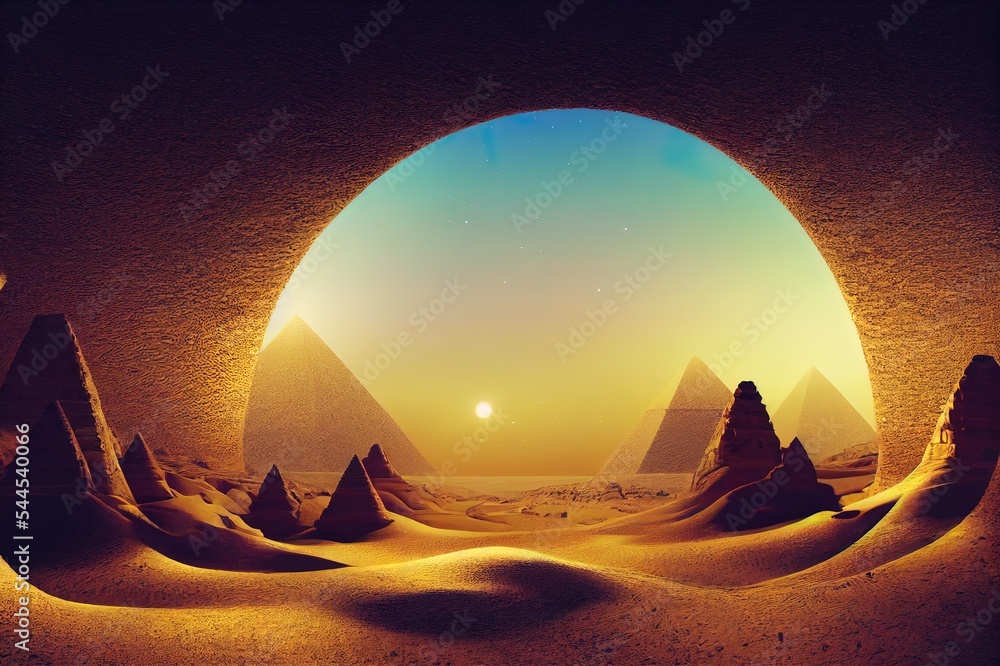 Ilustración de Stock Raster illustration of magical cave in the desert ...