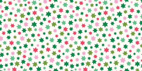 Wall Mural - Christmas star background pattern border. Festive vector seamless repeat banner of hand drawn stars. 