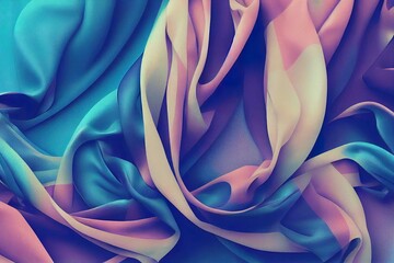 Sticker - Blue dynamic Cloth silk scarf movement, floating fabric background, 3d rendering elegant silk textiles fly