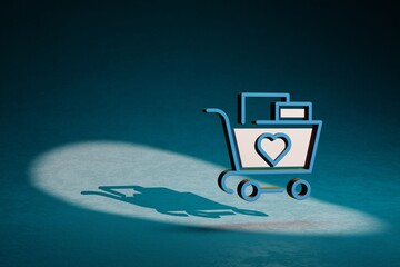 Aufkleber - Beautiful abstract illustrations Cart And Heart symbol icon on a dark blue background. 3d rendering illustration. Background pattern for design. Online Shopping..