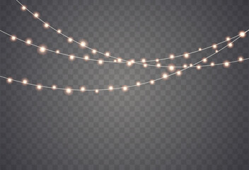 Aufkleber - Christmas lights are isolated. Glowing lights for Xmas Holiday cards, banners, posters, and web design. String garlands decorations.