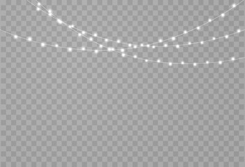 Aufkleber - Christmas lights are isolated. Glowing lights for Xmas Holiday cards, banners, posters, and web design. String garlands decorations.