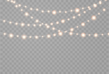 Aufkleber - Christmas lights are isolated. Glowing lights for Xmas Holiday cards, banners, posters, and web design. String garlands decorations.