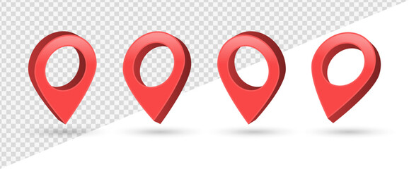 Fototapete - 3d location map pointer icon, place pin marker sign - isometric red gps map pointers in red frame, destination symbols in 3d. red, orange, blue, location, icon