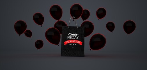 Canvas Print - Shopping Bag Black Friday Special Discount Balloons