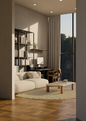 Canvas Print - modern contemporary apartment living room with working space interior design with comfy sofa