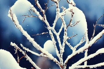 Poster - Dry branches in the snow, winter nature.