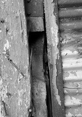 Sticker - brick wall of an old house. Black and white