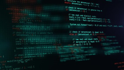 Wall Mural - developer working on program code. hack or protection data. website scripts digits and commands at c