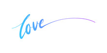 Love You Lettering Text Single Line Handwritten Colorful Gradient Blue Purple Brush Isolated On Transparent Background.