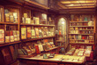 Leinwandbild Motiv Old library or bookshop with many books on shelves