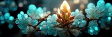 Glowing Crystal Flowers. Fantasy. 