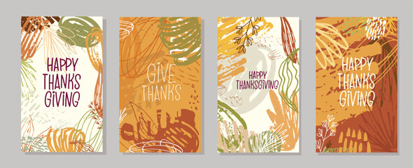 Happy thanksgiving day - Be thankful - Be grateful - Turkey time - cute hand drawn doodle lettering postcard. T-shirt design template with leaf.