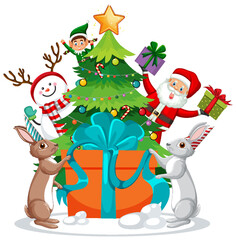 Sticker - Christmas tree with cute rabbit