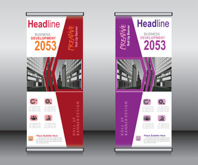 Wall Mural - Roll up banner template design, banner, layout, advertisement, pull up, polygon background, vector illustration, business flyer, display, x-banner, flag-banner, Info graphics, presentation.