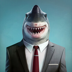 Wall Mural - smiling shark in a business suit